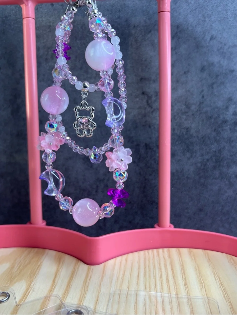 Coquette Phone Charm Pink | Soft Girl Aesthetic Strap | Cute Beaded iPhone Chain